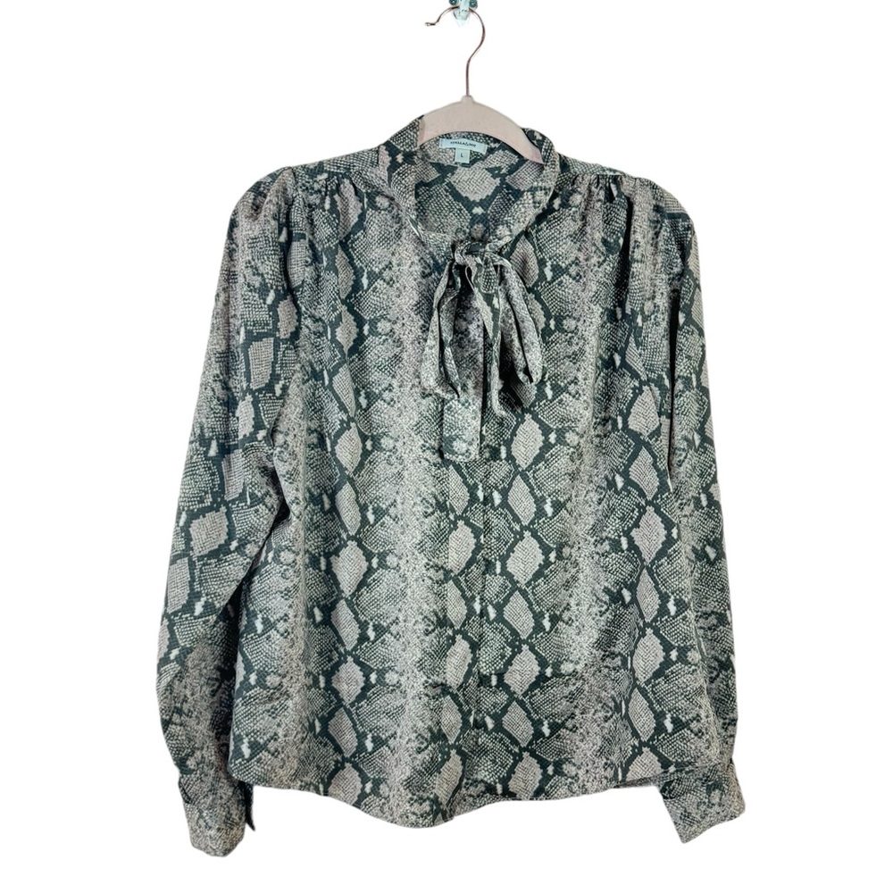 STELLA & DOT womens size L snake print long sleeve tie neck button down blouse